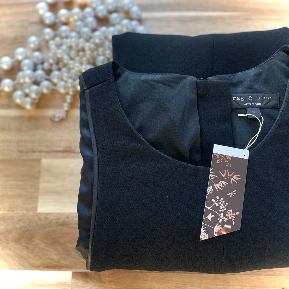 RAG & BONE | 2 | Dupont Black Nudie Cap Tank Tonal Satin Trim Short Sheath Dress